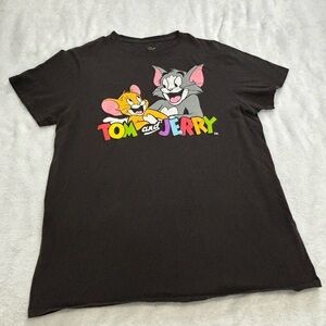 Tom and Jerry Graphic T-Shirt Cartoon Characters‎ Tee Black Size M